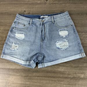 Misslook Casual Destroyed Folded Hem Frayed Jeans Shorts XL Denim Distressed